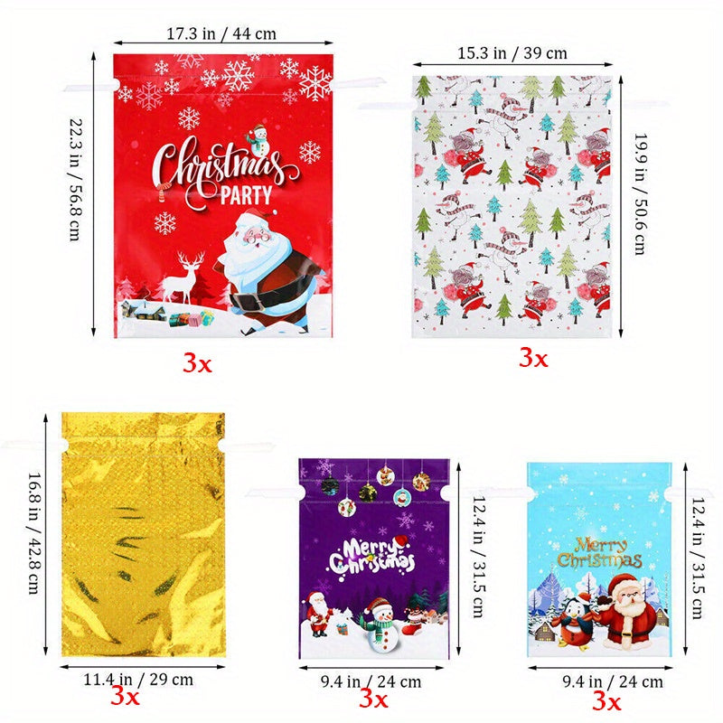 15 pieces, Christmas drawstring candy bags, party holiday gift packaging bags