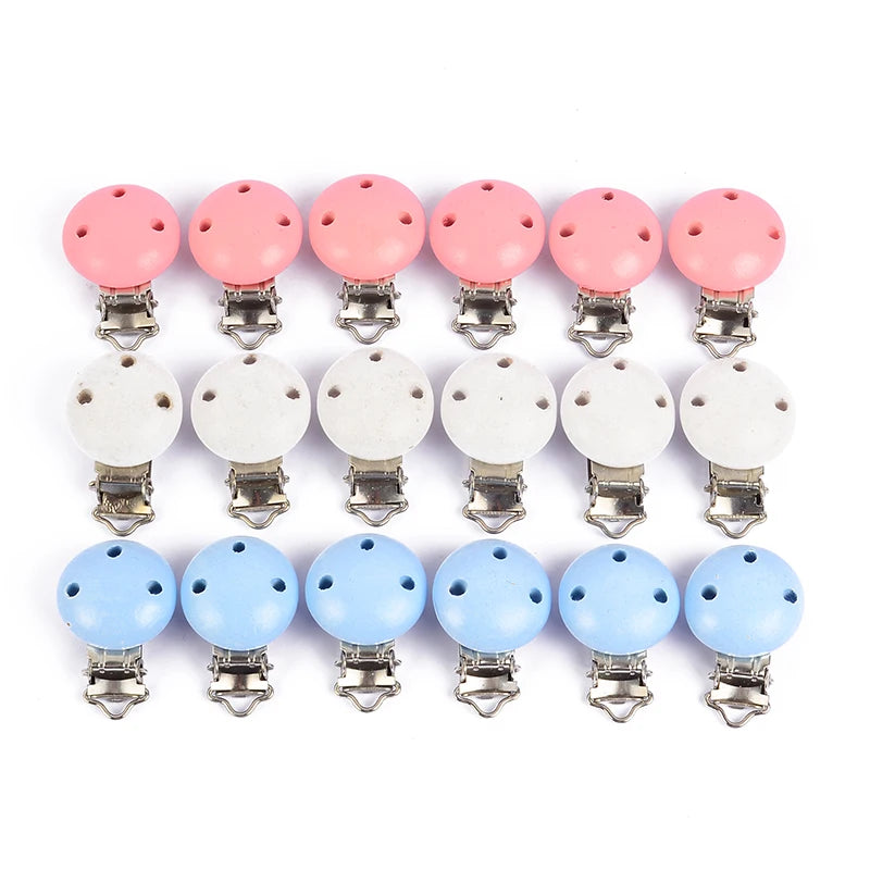 10Pcs/Lot 3 Colors Round Wood Pacifier Clip Baby Teething Bead Clip Accessories for DIY Pacifier Chain Tool Wholesale