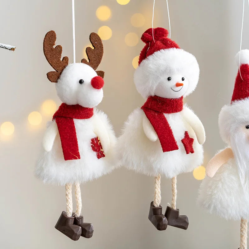 2023 Christmas Decoration Plush Little Doll Fabric Santa Claus Snowman Elk Girl Christmas Tree Pendant Home Party Decor 2024
