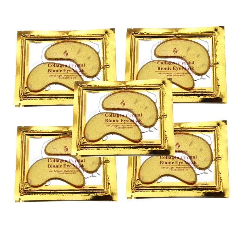 10 Pcs=5 Pairs 24k Gold Crystal Collagen Eye Mask Patches Anti Aging/Dark Circles/Puffiness Moisturizing Eye Patch Gel Eye Pads