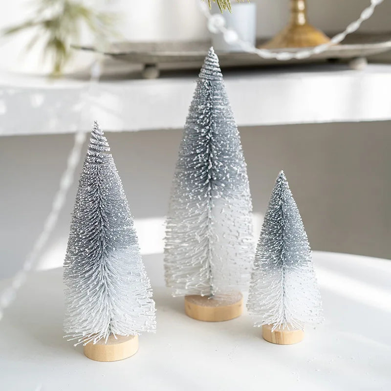 15/20/25cm Mini Christmas Tree Pine Tree Artificial Bottle Brush Tree with Wooden Base Christmas Decoration 2024 DIY Table decor