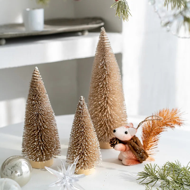 15/20/25cm Mini Christmas Tree Pine Tree Artificial Bottle Brush Tree with Wooden Base Christmas Decoration 2024 DIY Table decor