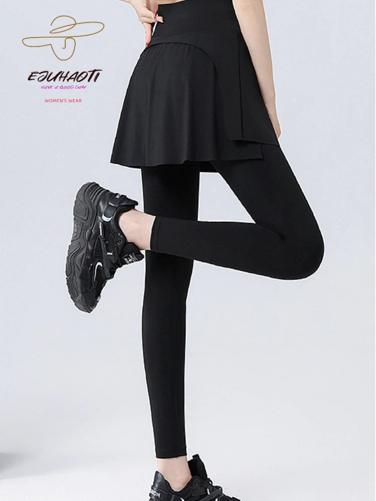 2024 Yoga Women High Waist Slim Hip Lifting Running Fitness Shark Pants Sports Outwear Fake Two Piece Skirt Pants Women Clothing
