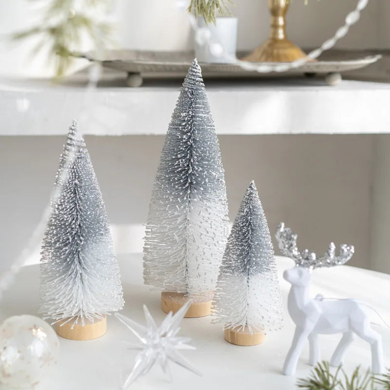 15/20/25cm Mini Christmas Tree Pine Tree Artificial Bottle Brush Tree with Wooden Base Christmas Decoration 2024 DIY Table decor