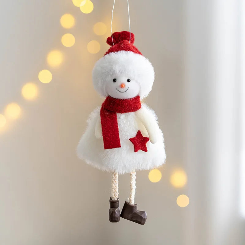 2023 Christmas Decoration Plush Little Doll Fabric Santa Claus Snowman Elk Girl Christmas Tree Pendant Home Party Decor 2024