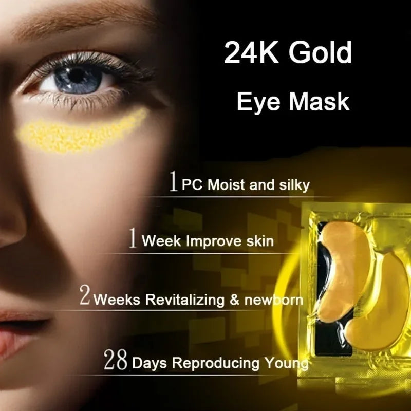 10 Pcs=5 Pairs 24k Gold Crystal Collagen Eye Mask Patches Anti Aging/Dark Circles/Puffiness Moisturizing Eye Patch Gel Eye Pads