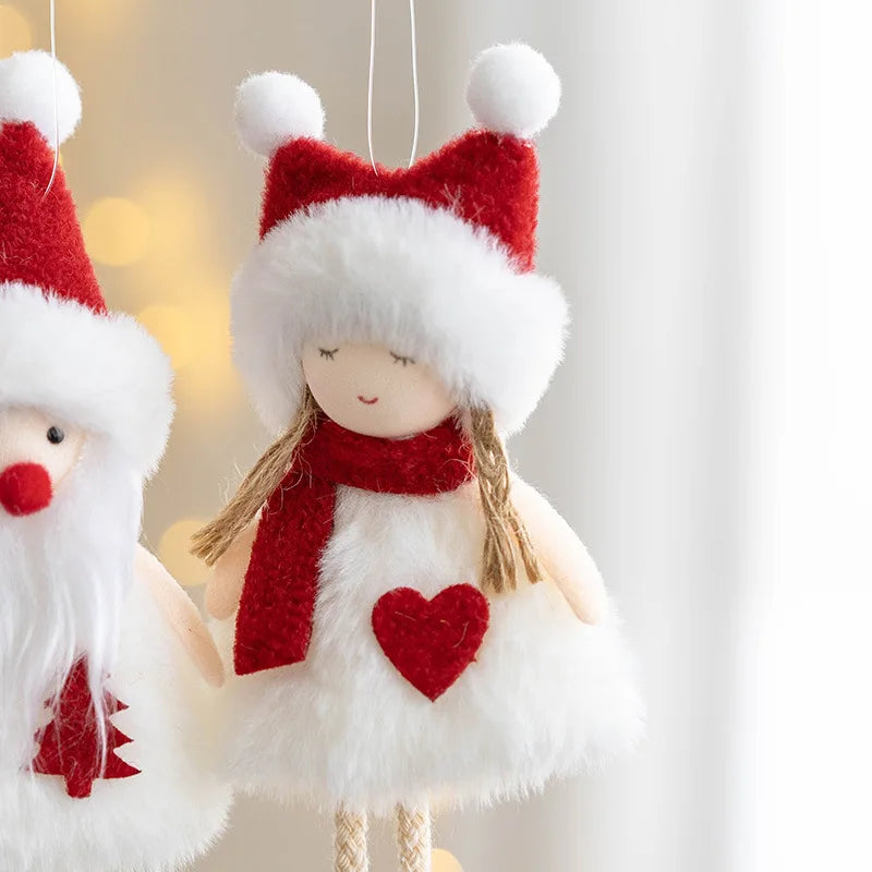2023 Christmas Decoration Plush Little Doll Fabric Santa Claus Snowman Elk Girl Christmas Tree Pendant Home Party Decor 2024