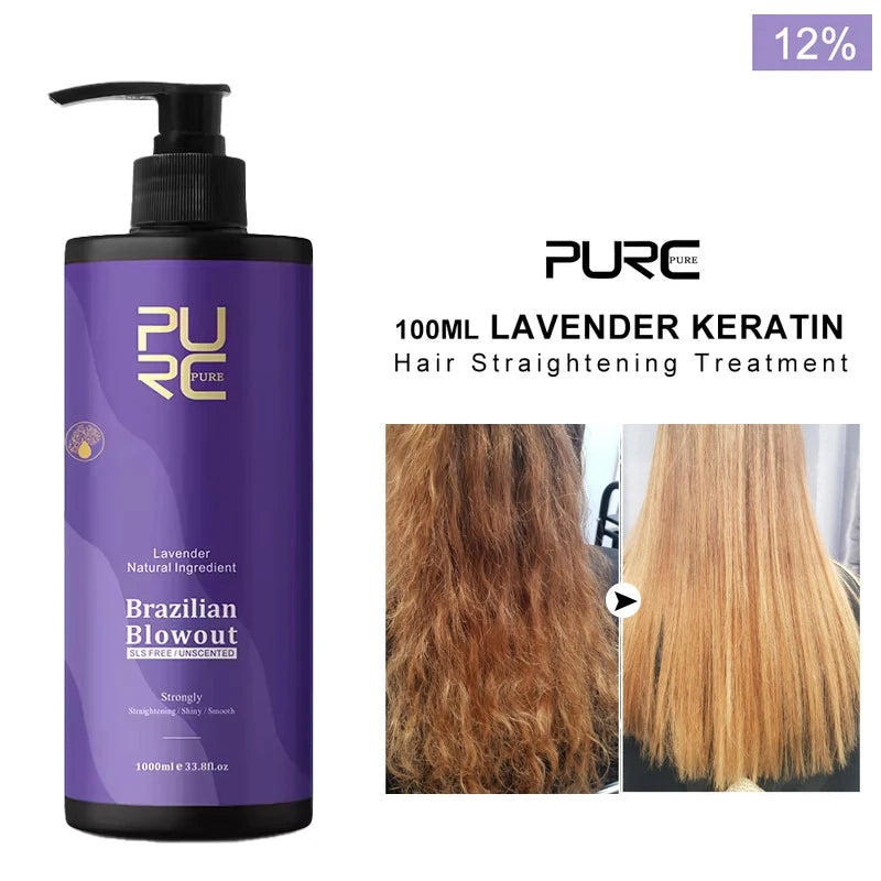 PURC Lavender Keratin Straightening Smoothing Treatment Cream Curly Frizzy Brazilian Keratin Hair Professional Salon Products