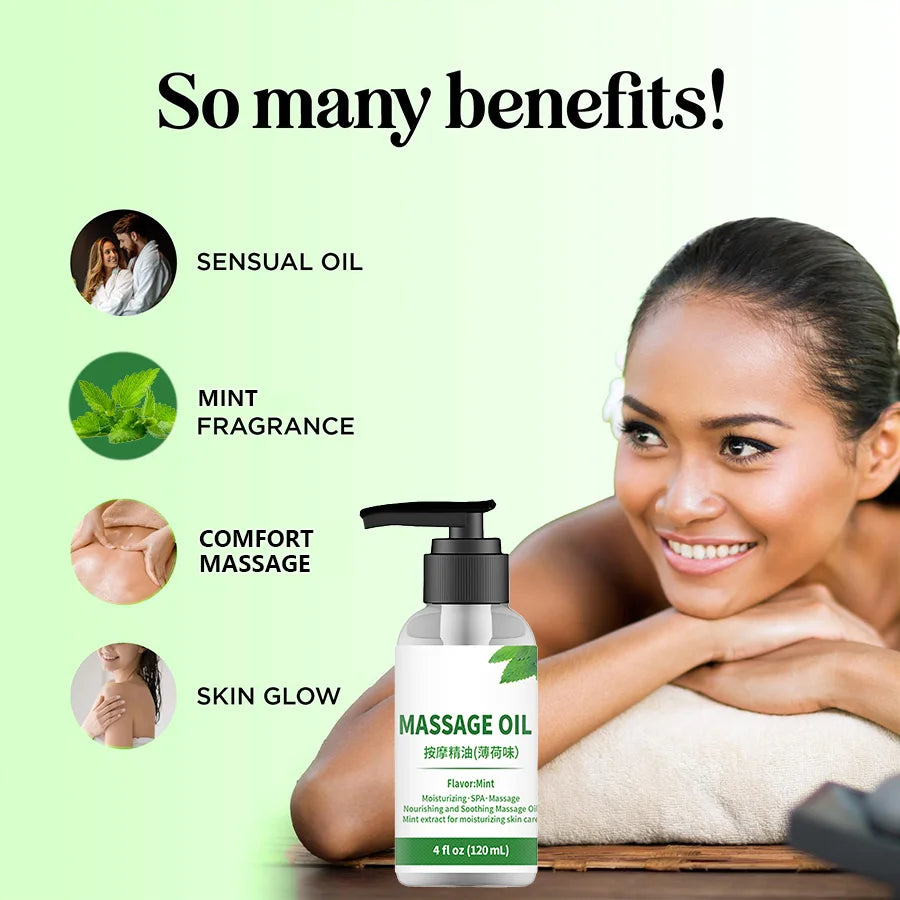 Pure Natural Organic Mint Relaxing Anti Cellulite Body Skin Massage Body Oil Sore Muscle Valentines for Date Night