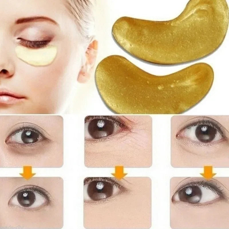 10 Pcs=5 Pairs 24k Gold Crystal Collagen Eye Mask Patches Anti Aging/Dark Circles/Puffiness Moisturizing Eye Patch Gel Eye Pads
