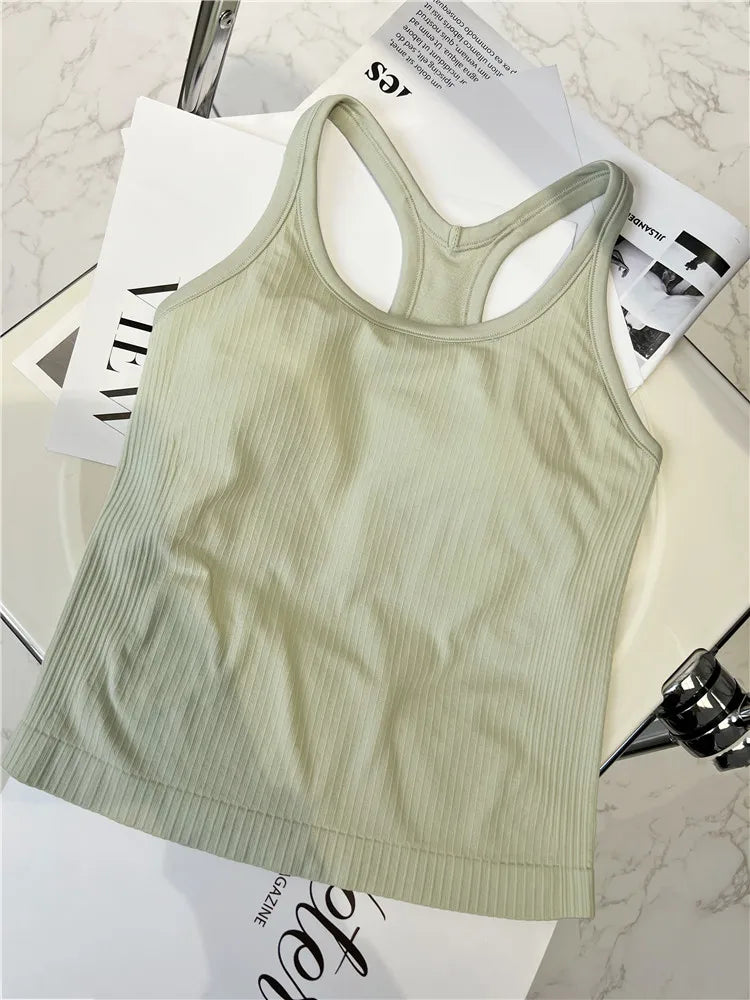 Women Longline Inner Padded Racerback Crop Tank Tops Basic Lounge Slim Fit Workout Tops for Gym Yoga Fitness