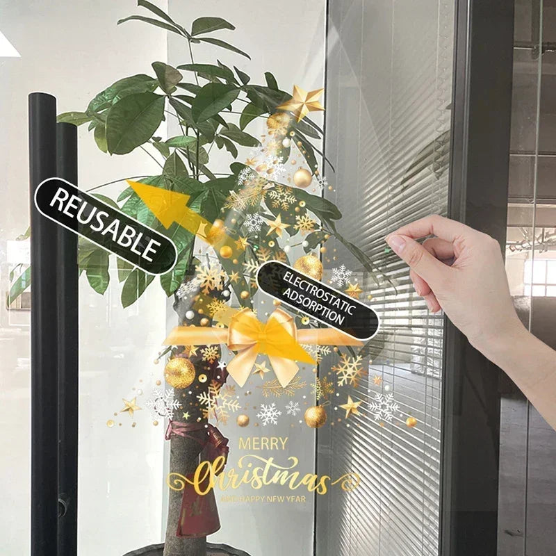 1Pack Christmas Tree Window Clings Stickers for Glass, Xmas Decals Home Decorations Holiday Christmas Decoration 2024 for Party