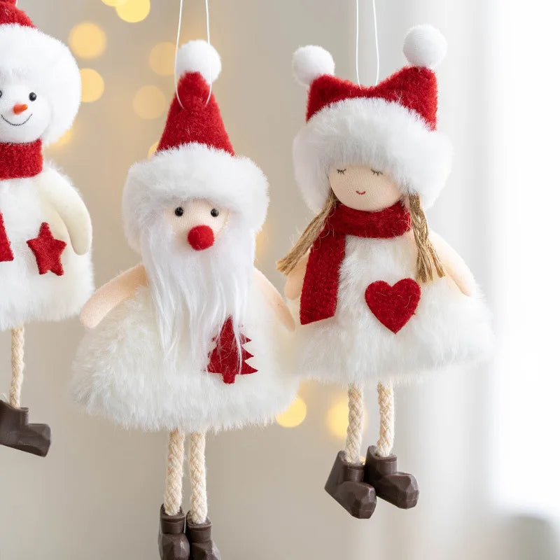 2023 Christmas Decoration Plush Little Doll Fabric Santa Claus Snowman Elk Girl Christmas Tree Pendant Home Party Decor 2024