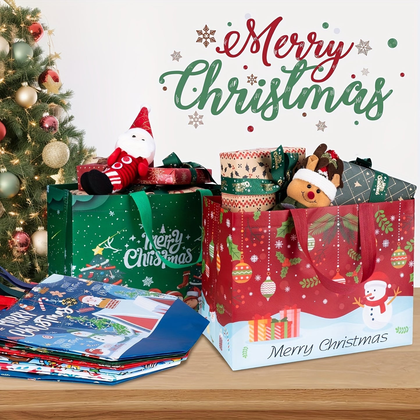 [Trending] Large Christmas Gift Bags with Handles - 8/16pcs, Reusable Non-Woven Holiday Tote Bags for Gifts, Party Favors & Decorations, Festive Red/Green/Blue, 32.51cm x 24.89cm x 17.02cm