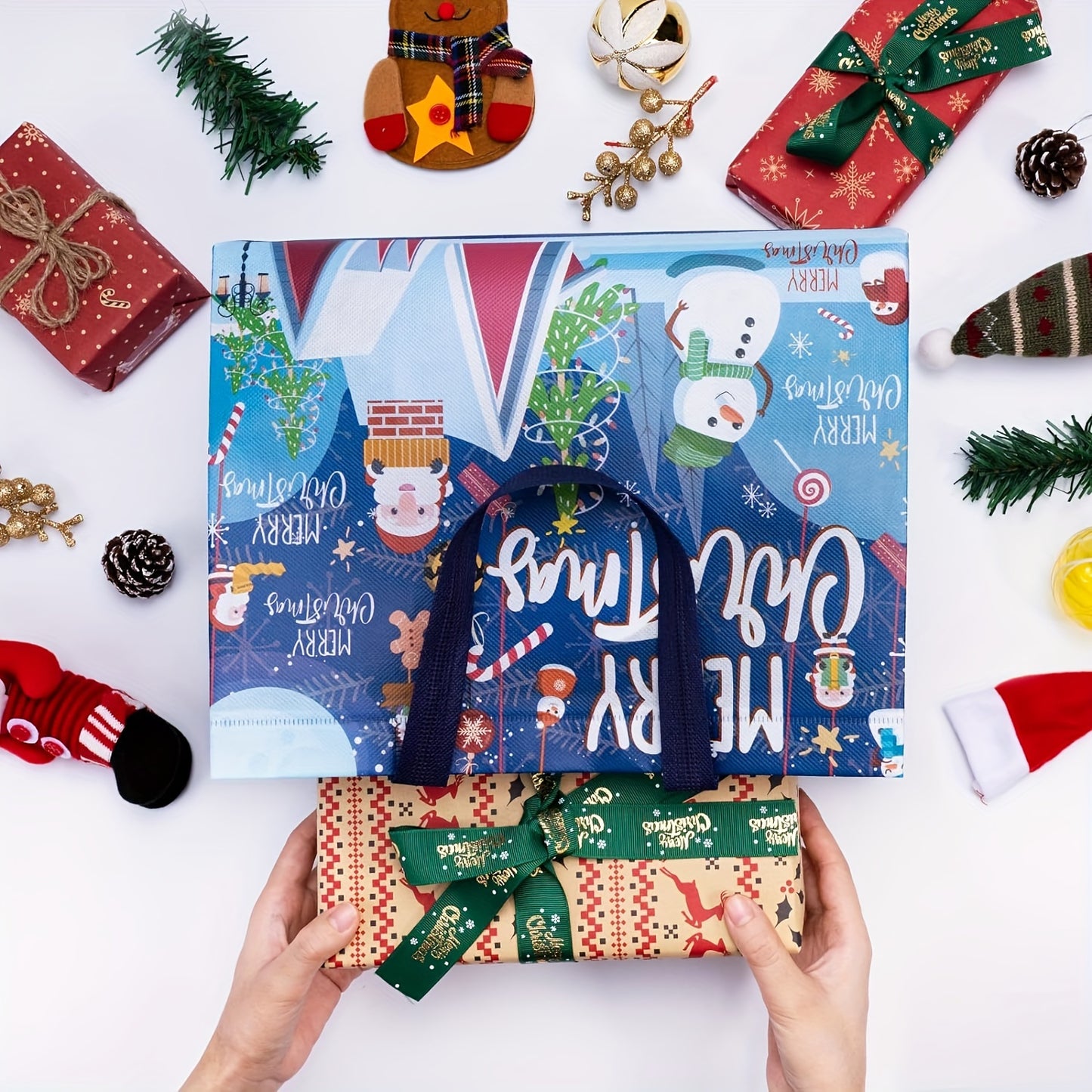[Trending] Large Christmas Gift Bags with Handles - 8/16pcs, Reusable Non-Woven Holiday Tote Bags for Gifts, Party Favors & Decorations, Festive Red/Green/Blue, 32.51cm x 24.89cm x 17.02cm