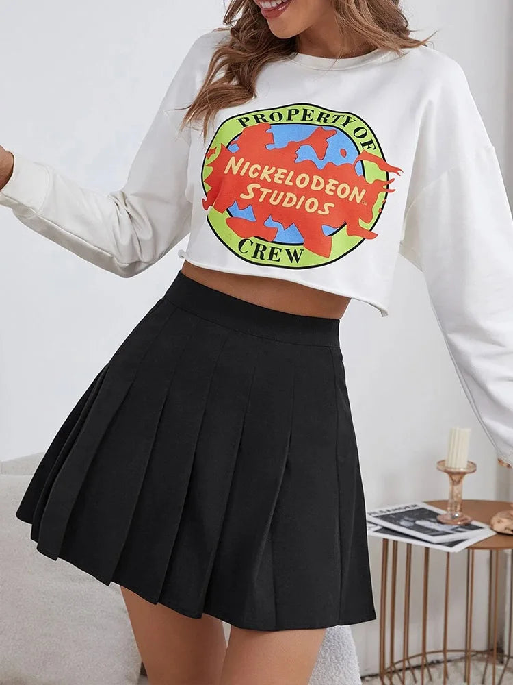 High Waist Solid Pleated Mini Skirt for Women Summer Spring Korean Preppy Style Fashion Cute A-line Skirts Y2K Skort Clothes