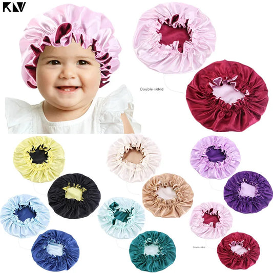 New Baby Silky Satin Bonnet Double Layer Adjustable Sleep Cap Girl Night Turban Children Solid Color Cute Hat Fashion Baby Cap