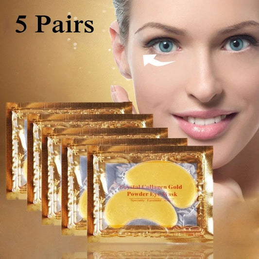 10 Pcs=5 Pairs 24k Gold Crystal Collagen Eye Mask Patches Anti Aging/Dark Circles/Puffiness Moisturizing Eye Patch Gel Eye Pads