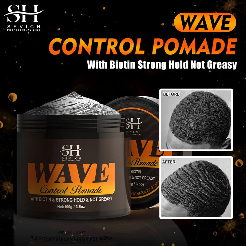 2023 Natural Wave Control Pomade for Black Men Strong Hold 360 Waves Layered Style Clay Wavy Grease Builder for Hair Silky Shine