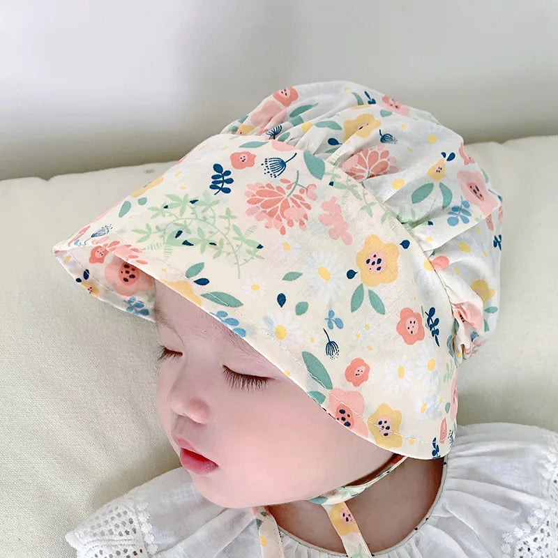 Cute Baby Girls Sunhat For 3-20M New Summer Thin Print Princess Bucket Hats Sunshade Peaked Cap Outdoor Palace Hat Korean Style