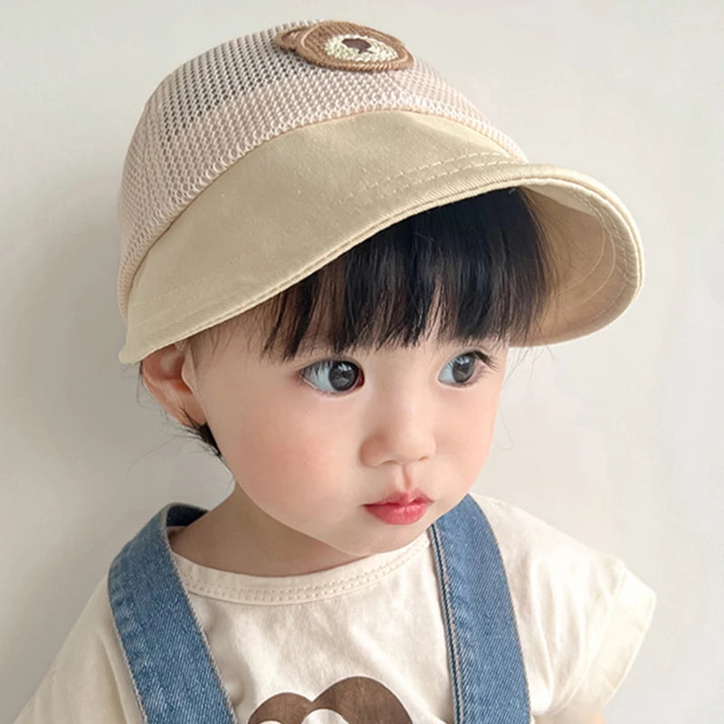 Wide Brim Kids Sun Hats Summer Thin Mesh Breathable Boy Girls Peaked Hats Children Baby Cartoon Bear Korean Panama Fisherman Cap