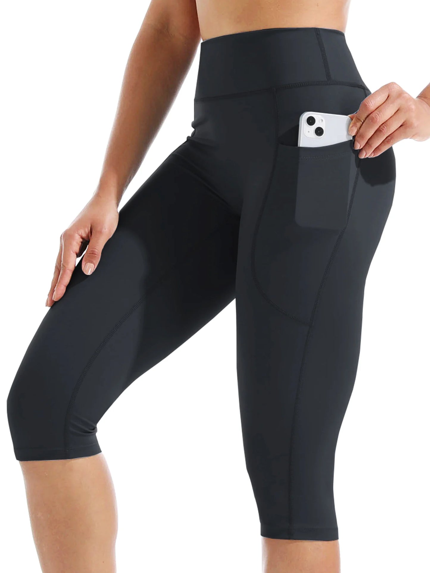 Women's Tummy Control High Waist Capri Running Leggings Yoga Pants with Pocket