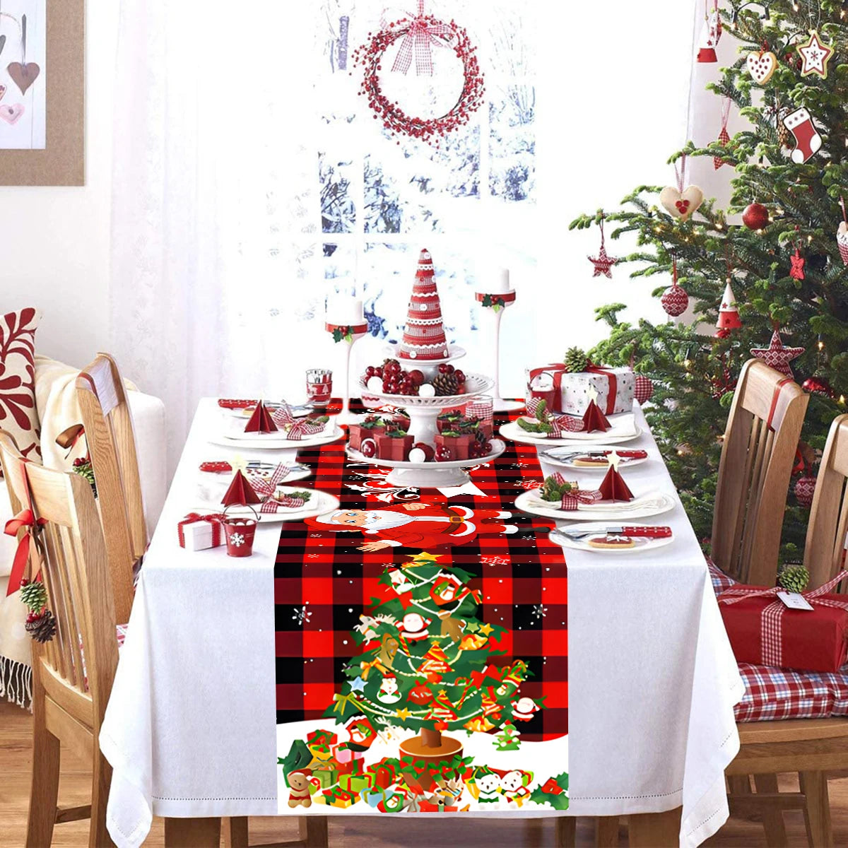 Merry Christmas Santa Claus Table Runner 2024 Christmas Decoration For Home Xmas Gifts Cristmas Gifts Navidad Natal New Year