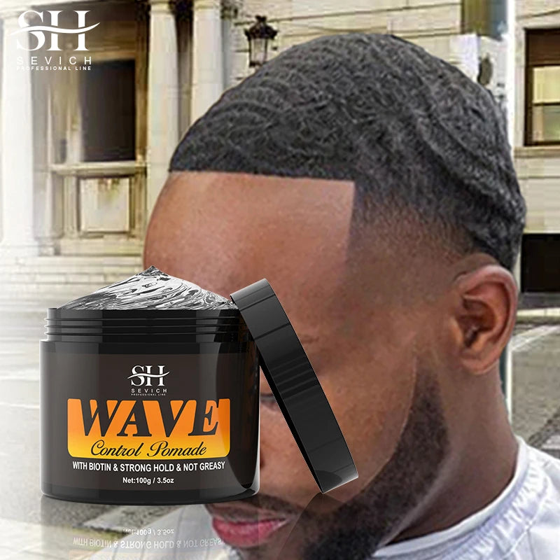 2023 Natural Wave Control Pomade for Black Men Strong Hold 360 Waves Layered Style Clay Wavy Grease Builder for Hair Silky Shine