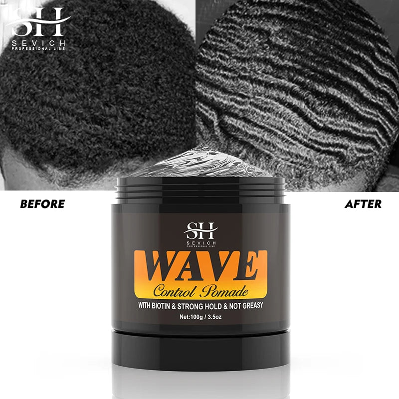 2023 Natural Wave Control Pomade for Black Men Strong Hold 360 Waves Layered Style Clay Wavy Grease Builder for Hair Silky Shine