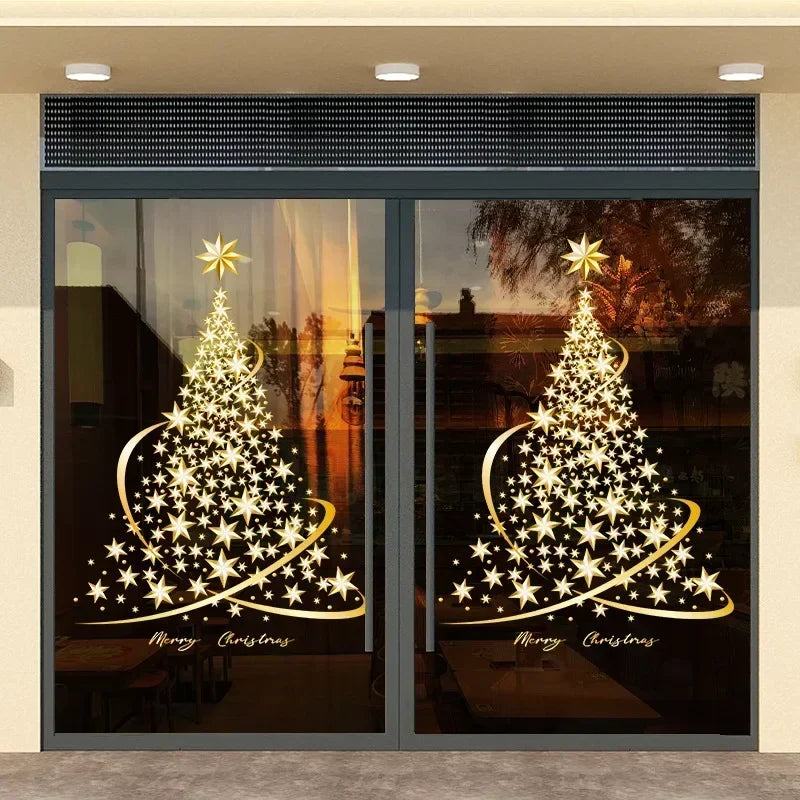 1Pack Christmas Tree Window Clings Stickers for Glass, Xmas Decals Home Decorations Holiday Christmas Decoration 2024 for Party