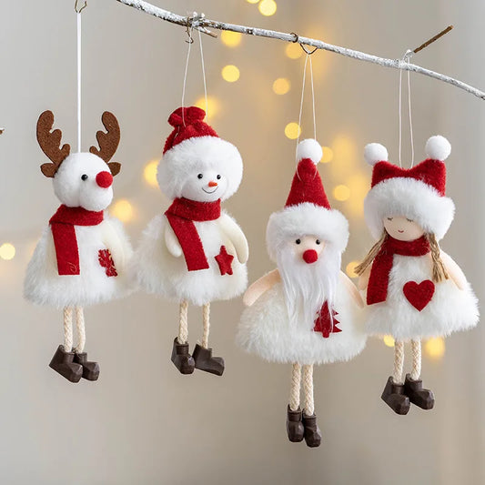 2023 Christmas Decoration Plush Little Doll Fabric Santa Claus Snowman Elk Girl Christmas Tree Pendant Home Party Decor 2024