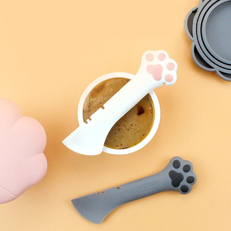 Pet Spoon Multifunctional Can Opener Wet Food Mixing Spoon Silicone Cat Can Sealing Cover Food Storage Dog Accessory