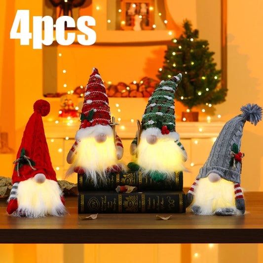 1~4pcs 2024 Christmas Doll Elf Knitted Gnome with Led Night Light Christmas Decorations for Home Xmas Navidad New Year 2025 Gift