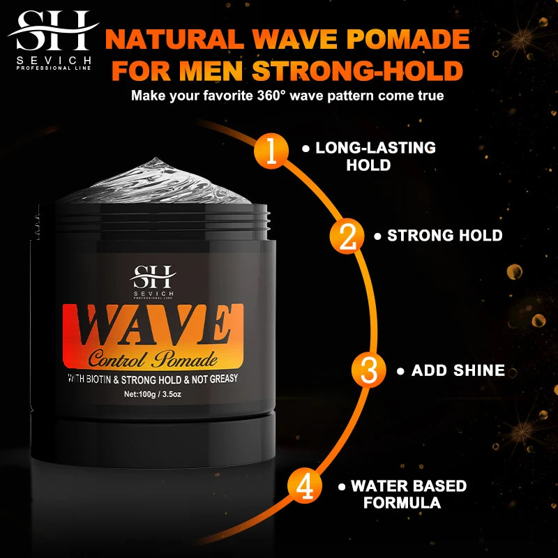 2023 Natural Wave Control Pomade for Black Men Strong Hold 360 Waves Layered Style Clay Wavy Grease Builder for Hair Silky Shine