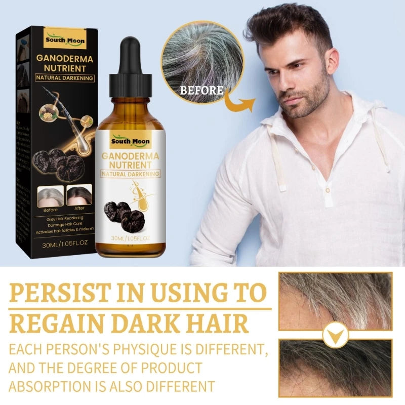 30ml Anti-Greying Hair Serum Ganoderma Nutrient Natural Darkening Serum Anti-greying Hair Serum Oil for Women Men N0PF