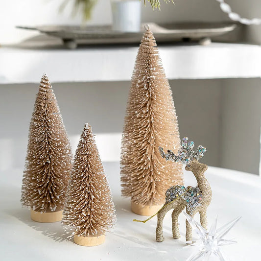 15/20/25cm Mini Christmas Tree Pine Tree Artificial Bottle Brush Tree with Wooden Base Christmas Decoration 2024 DIY Table decor