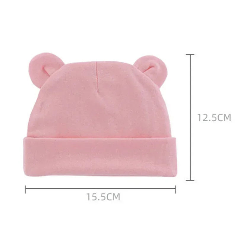 Autumn Winter Baby Hat Comfortable Solid Color Hats Cute Ear Shape Cotton Cap Newborn Photography Props 0 -1 Infant Bonnet Items