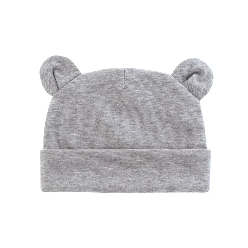 Autumn Winter Baby Hat Comfortable Solid Color Hats Cute Ear Shape Cotton Cap Newborn Photography Props 0 -1 Infant Bonnet Items