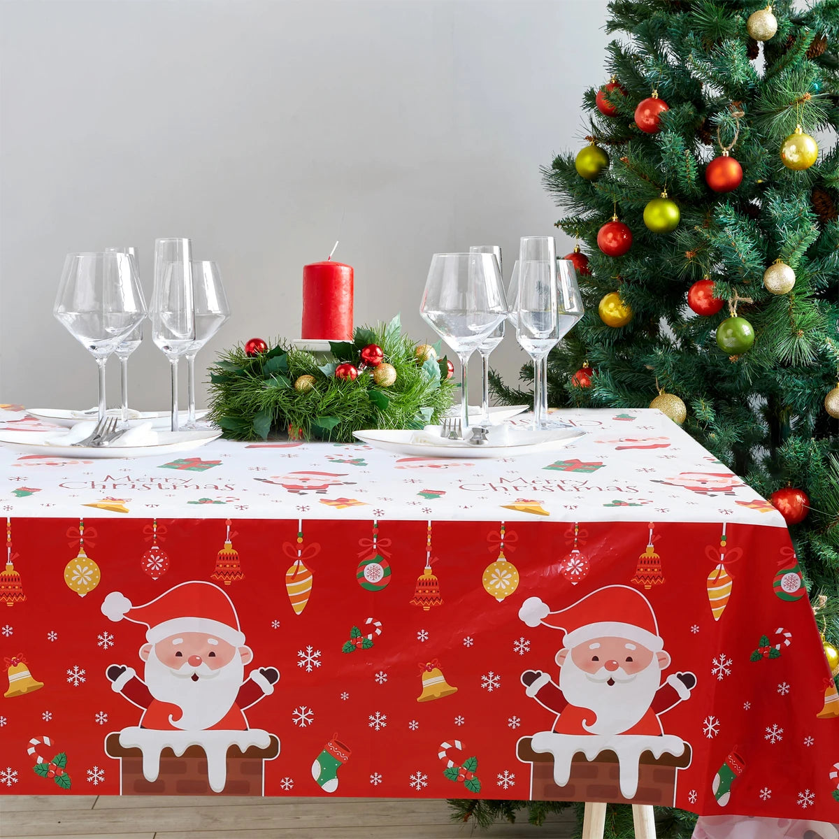 Christmas Disposable Plastic Tablecloth Christmas Decorations for Home 2024 Xmas Table Cover Navidad Natal New Year Gifts 2025