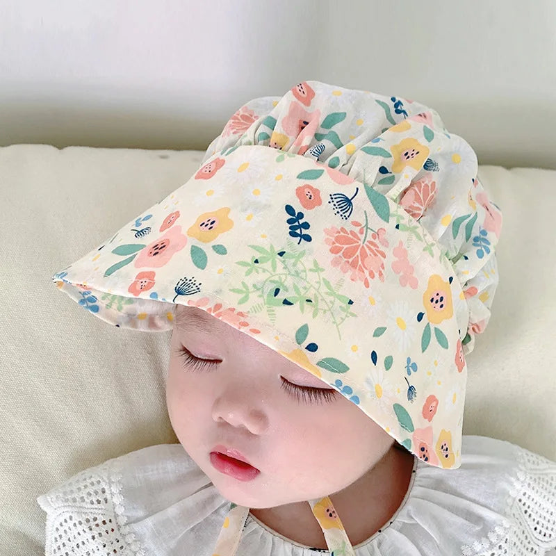 Cute Baby Girls Sunhat For 3-20M New Summer Thin Print Princess Bucket Hats Sunshade Peaked Cap Outdoor Palace Hat Korean Style