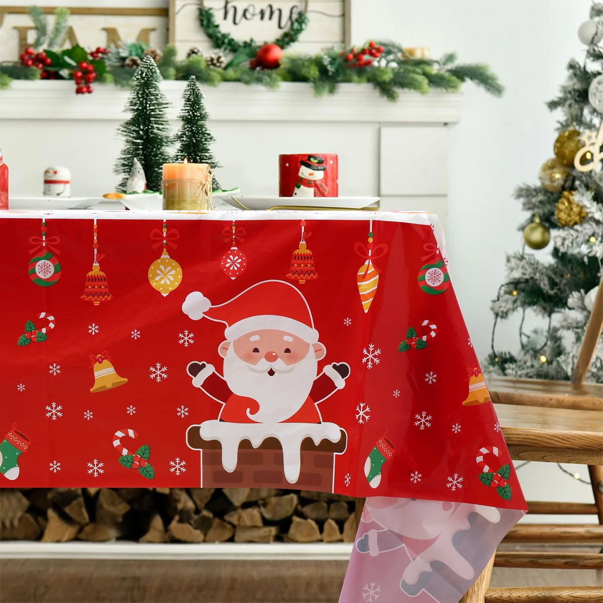 Christmas Disposable Plastic Tablecloth Christmas Decorations for Home 2024 Xmas Table Cover Navidad Natal New Year Gifts 2025