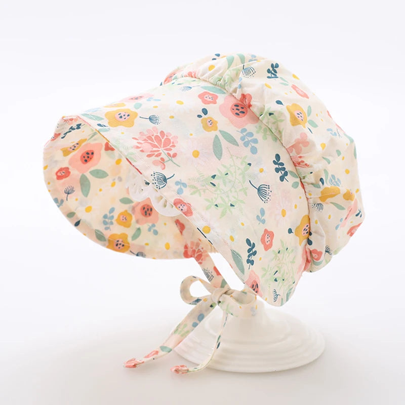 Cute Baby Girls Sunhat For 3-20M New Summer Thin Print Princess Bucket Hats Sunshade Peaked Cap Outdoor Palace Hat Korean Style