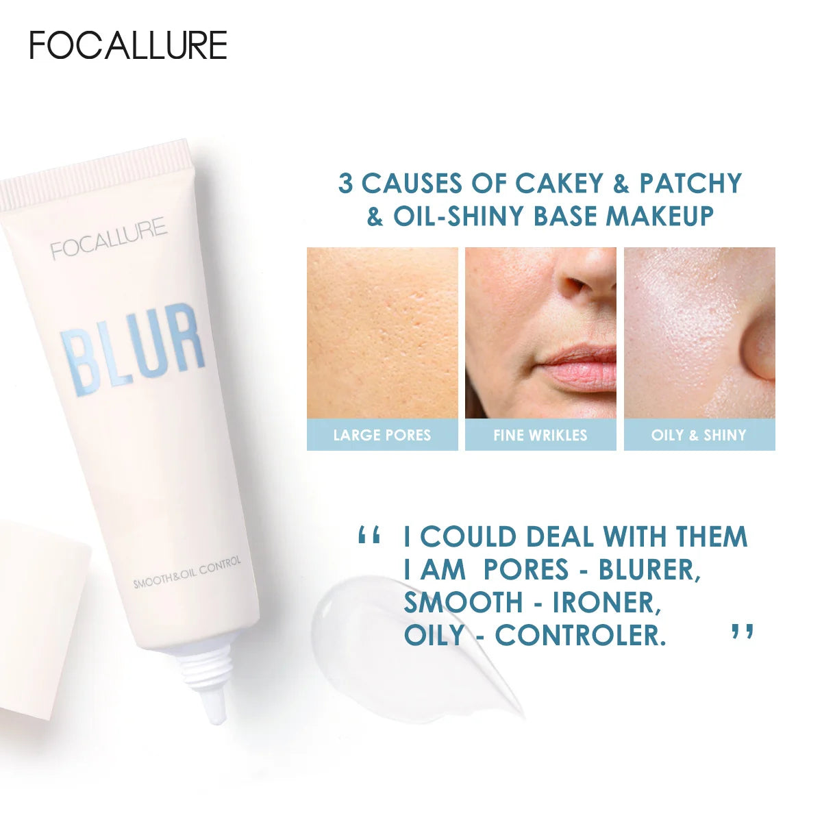 FOCALLURE Long-lasting Oil Control Face Primer Gel High Coverage Invisible Pore-Blurring Smooth Foundation Base Makeup Cosmetics