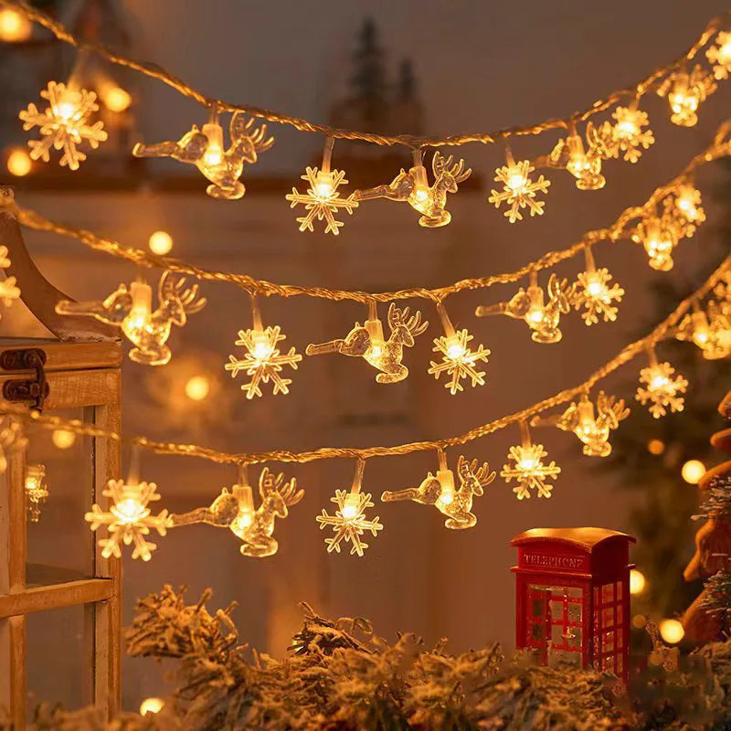 3M 2024 Christmas Decoration for Home Christmas Lights Snowflake String Lights Fairy LED Lamp New Year Tree Garden（No battery）