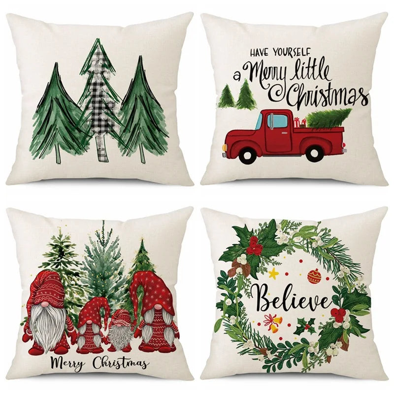 45cm Merry Christmas Cushion Cover Pillowcase 2024 Christmas Decorations for Home Ornament Happy New Year Christmas Decor 2025