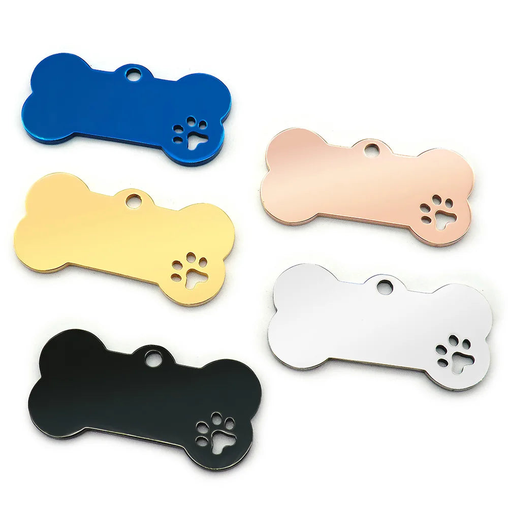 Wholesale 20Pcs Personalized Collar Stainless Bone Pet ID Tag Engraved Pet ID Name Puppy Dog Tag Pendant Bone Pet Accessories