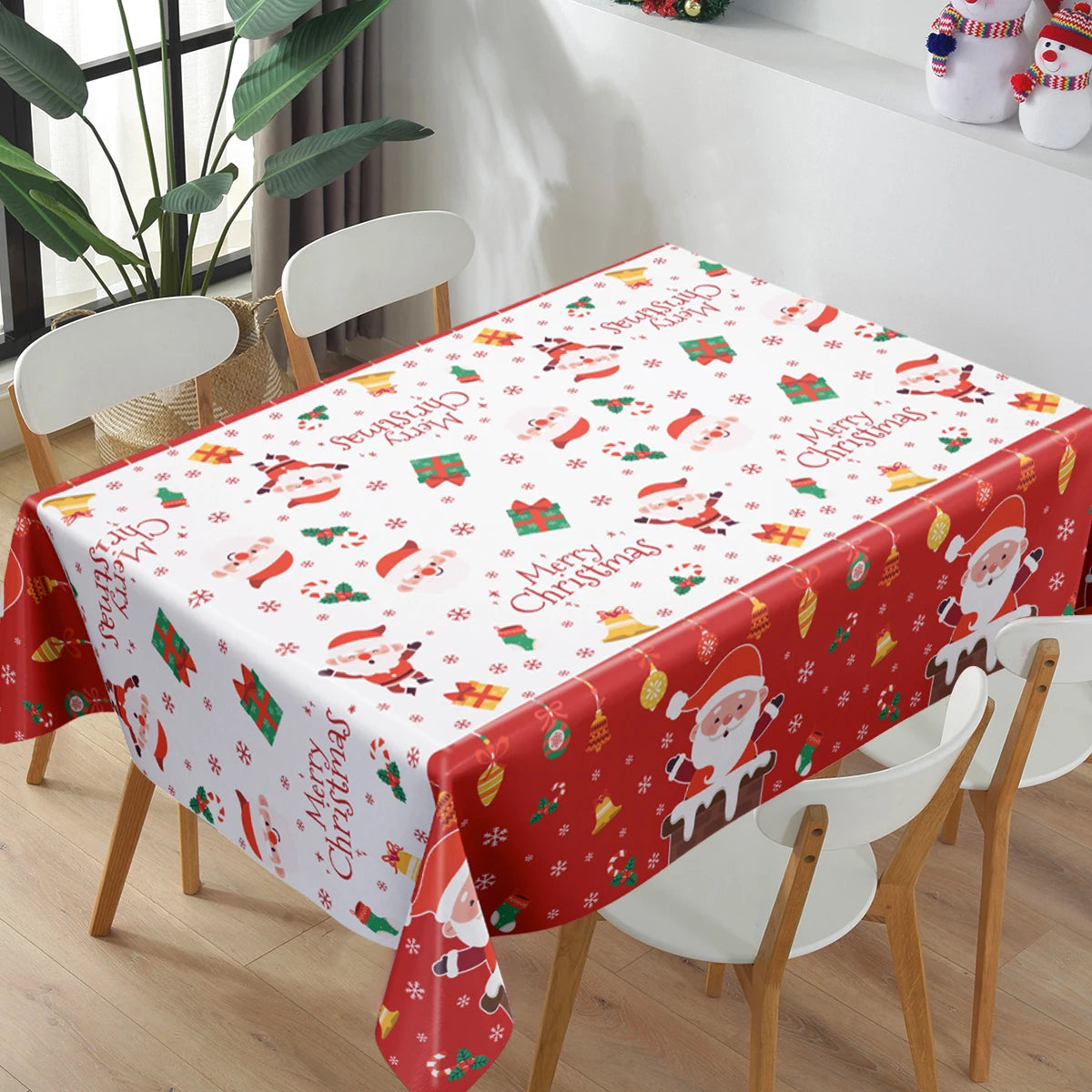 Christmas Disposable Plastic Tablecloth Christmas Decorations for Home 2024 Xmas Table Cover Navidad Natal New Year Gifts 2025