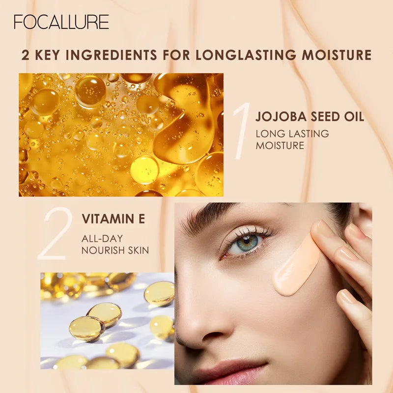 FOCALLURE 8 Colors Foundation Full Coverage Moist Makeup Face Base Concealer Oil-Control Waterproof Liquid Foundation Cosmetics