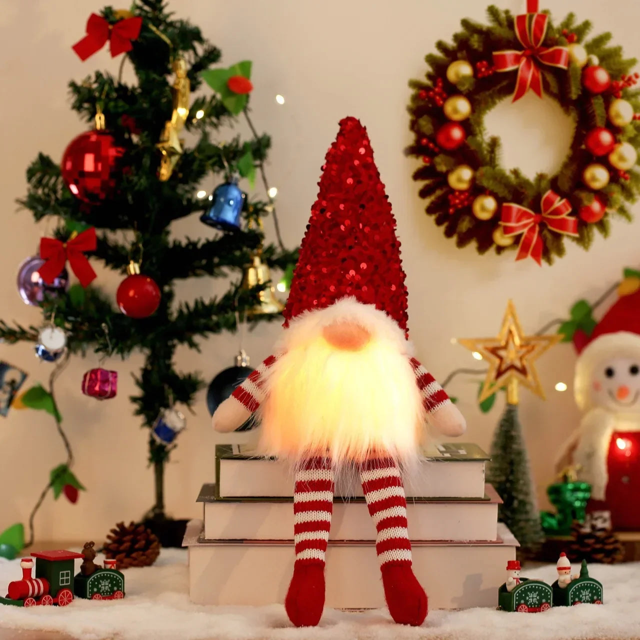 1~4pcs 2024 Christmas Doll Elf Knitted Gnome with Led Night Light Christmas Decorations for Home Xmas Navidad New Year 2025 Gift