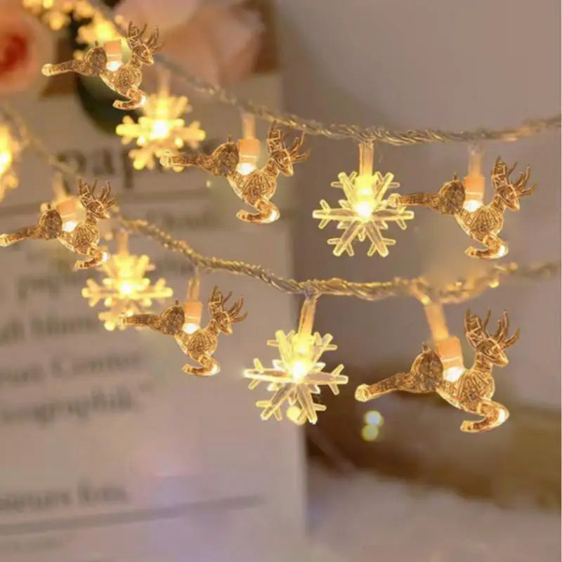 3M 2024 Christmas Decoration for Home Christmas Lights Snowflake String Lights Fairy LED Lamp New Year Tree Garden（No battery）